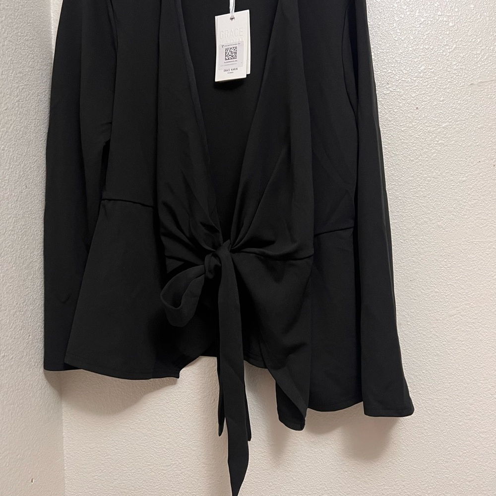 Black Tie-Front Blouse-Blazer